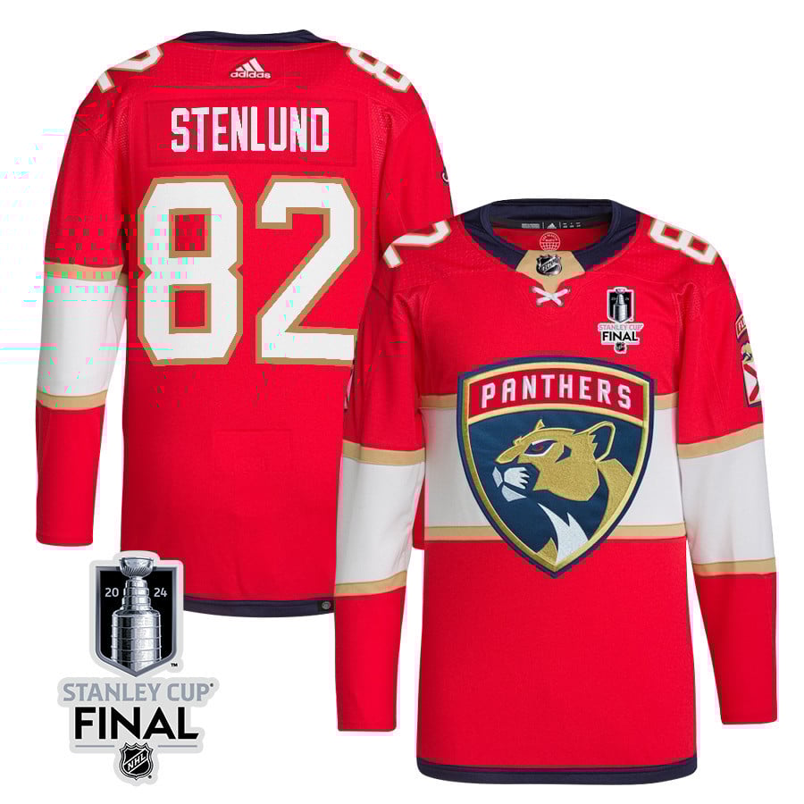 Kevin Stenlund 82 Florida Panthers 2024 STANLEY CUP Final Home Breakaway Hockey Jersey - Men, Red - JS158 