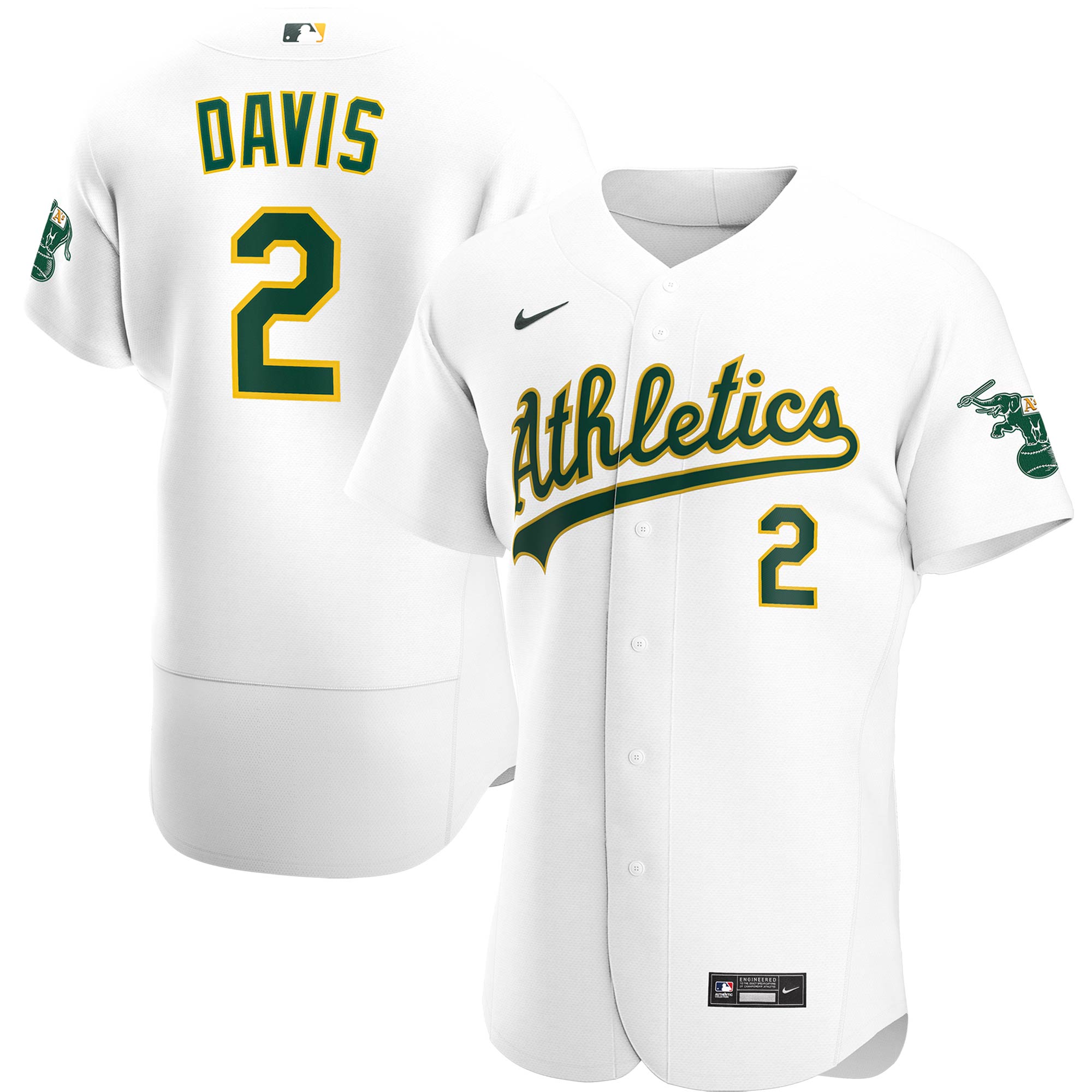 Alternative view of Khris Davis Oakland Athletics Home Authentic Player Baseball Jersey – White