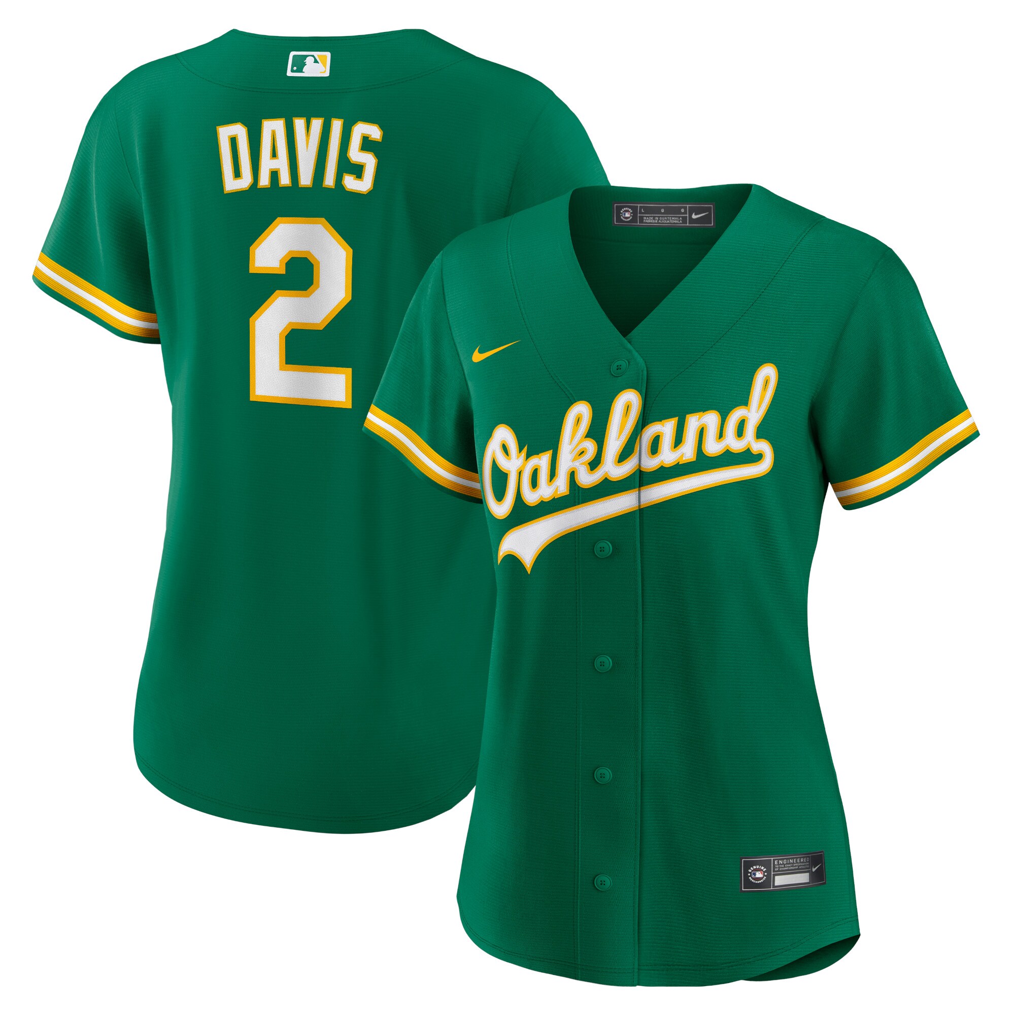 Alternative view of Khris Davis Oakland Athletics Women's Alternate Replica Player Baseball Jersey - Green