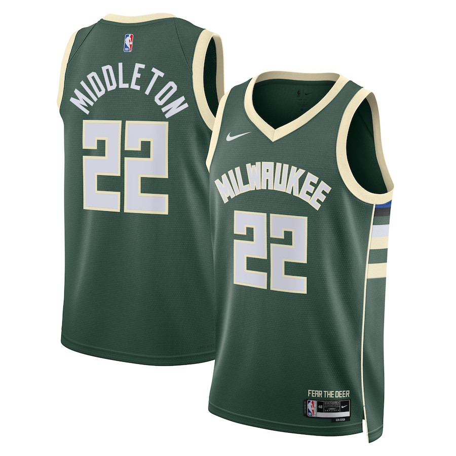 Khris Middleton 22 Milwaukee Bucks Unisex Swingman Basketball Jersey - Icon Edition - Hunter Green - JS437 