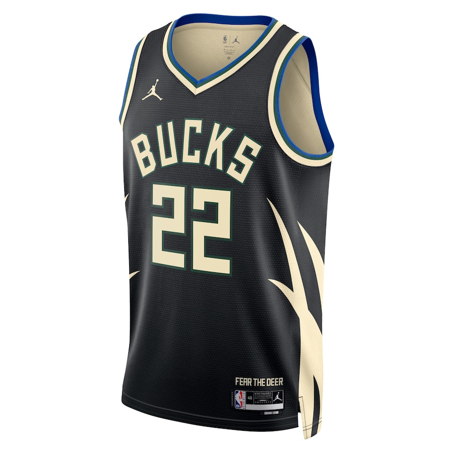 Alternative view of Khris Middleton 22 Milwaukee Bucks Unisex Swingman Basketball Jersey - Statement Edition - Black - JS395 