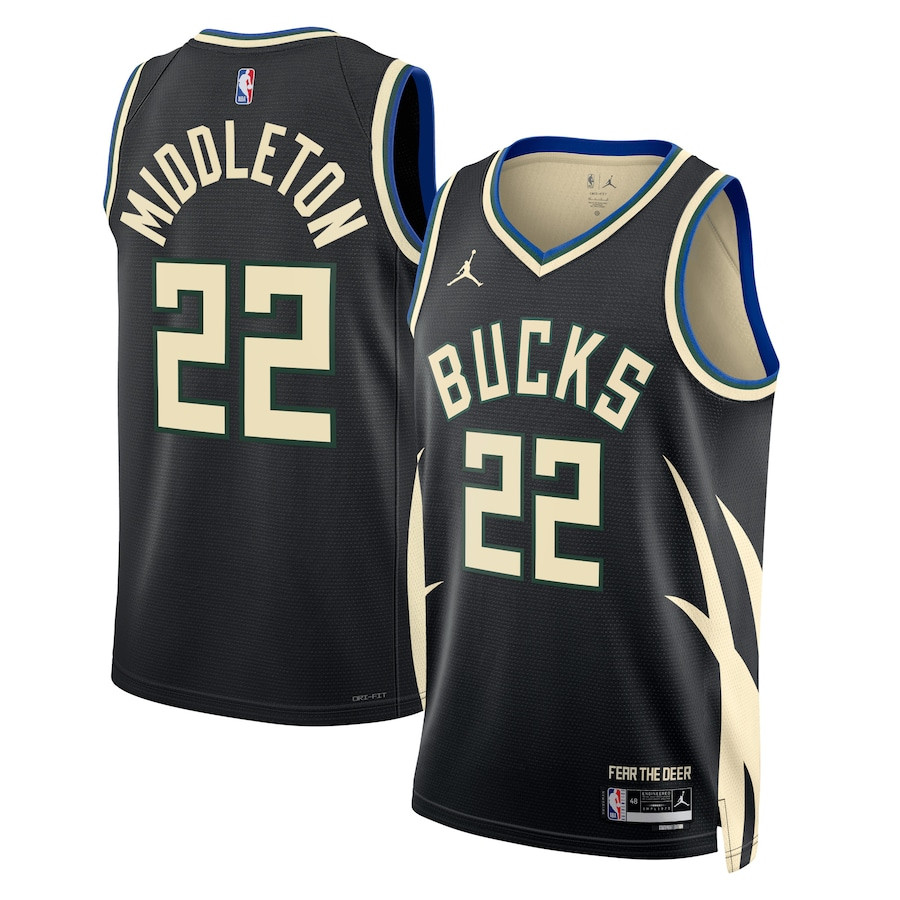 Khris Middleton 22 Milwaukee Bucks Unisex Swingman Basketball Jersey - Statement Edition - Black - JS395 