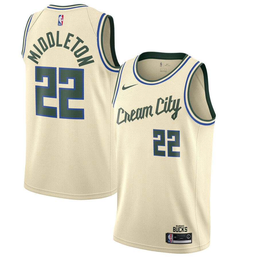 Khris Middleton Milwaukee Bucks 2019/20 Finished Swingman Basketball Jersey Cream - City Edition