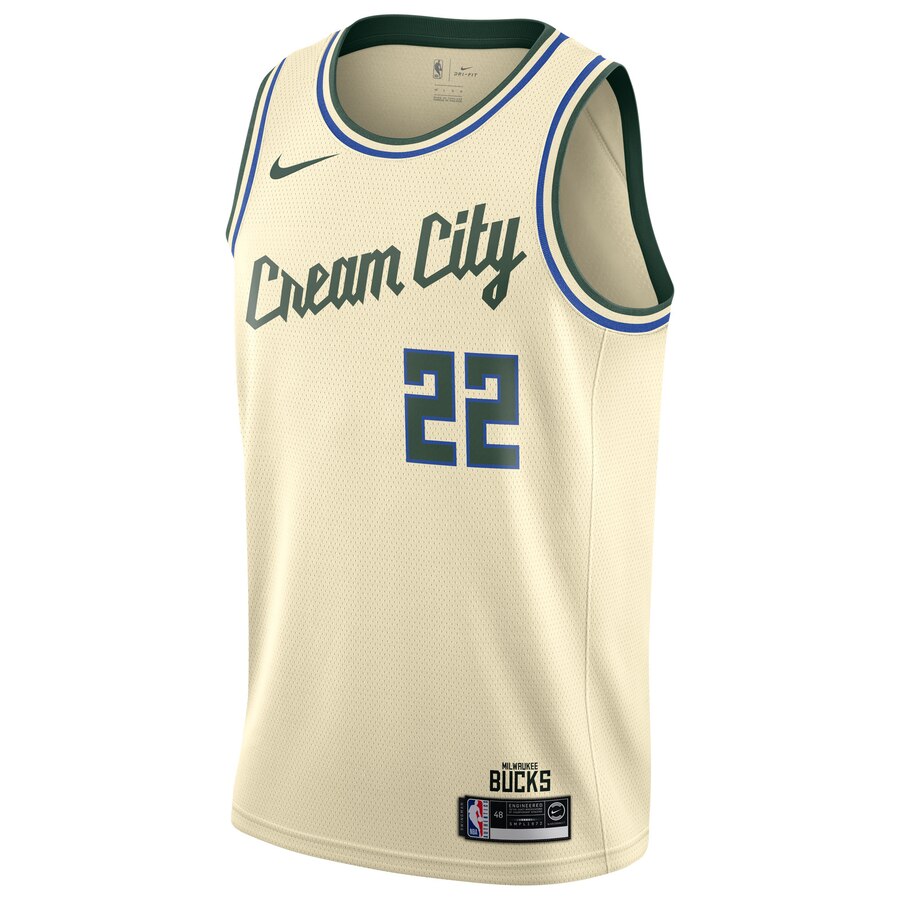 Alternative view of Khris Middleton Milwaukee Bucks 2019/20 Finished Swingman Basketball Jersey Cream - City Edition