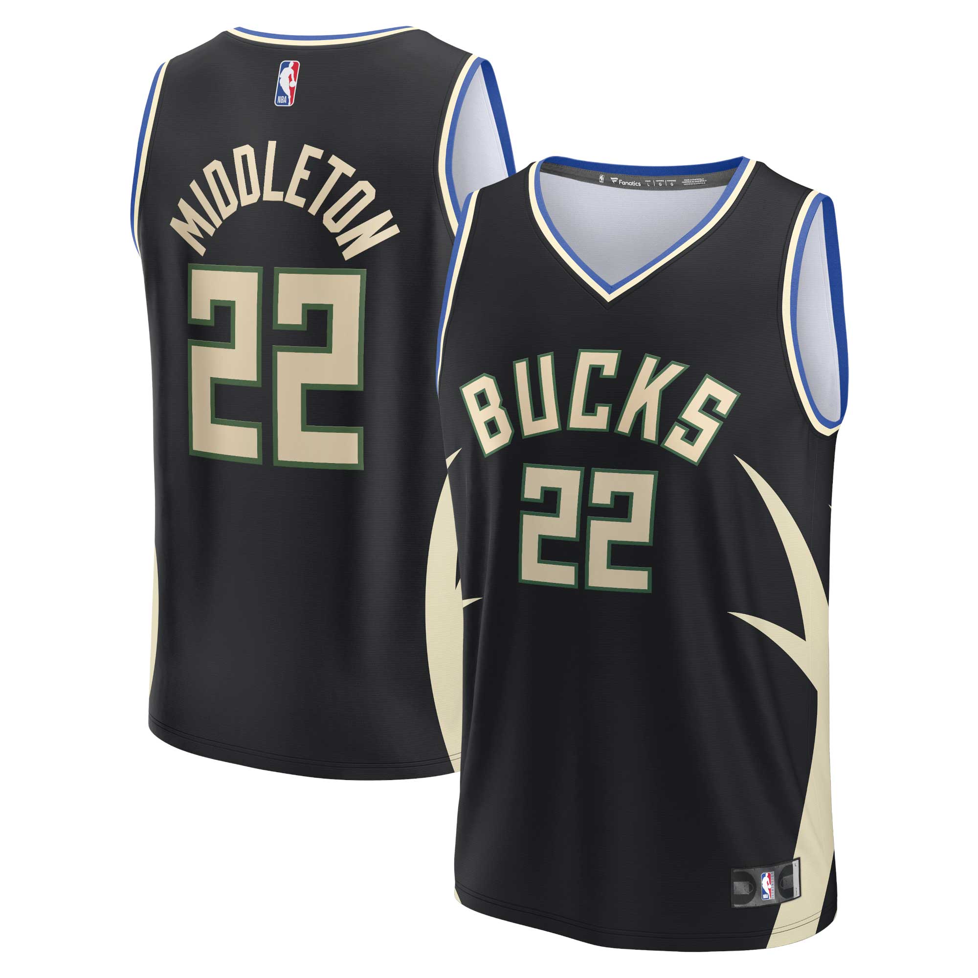 Alternative view of Khris Middleton Milwaukee Bucks Fanatics Branded Fast Break Replica Player Basketball Jersey - Statement Edition - Black