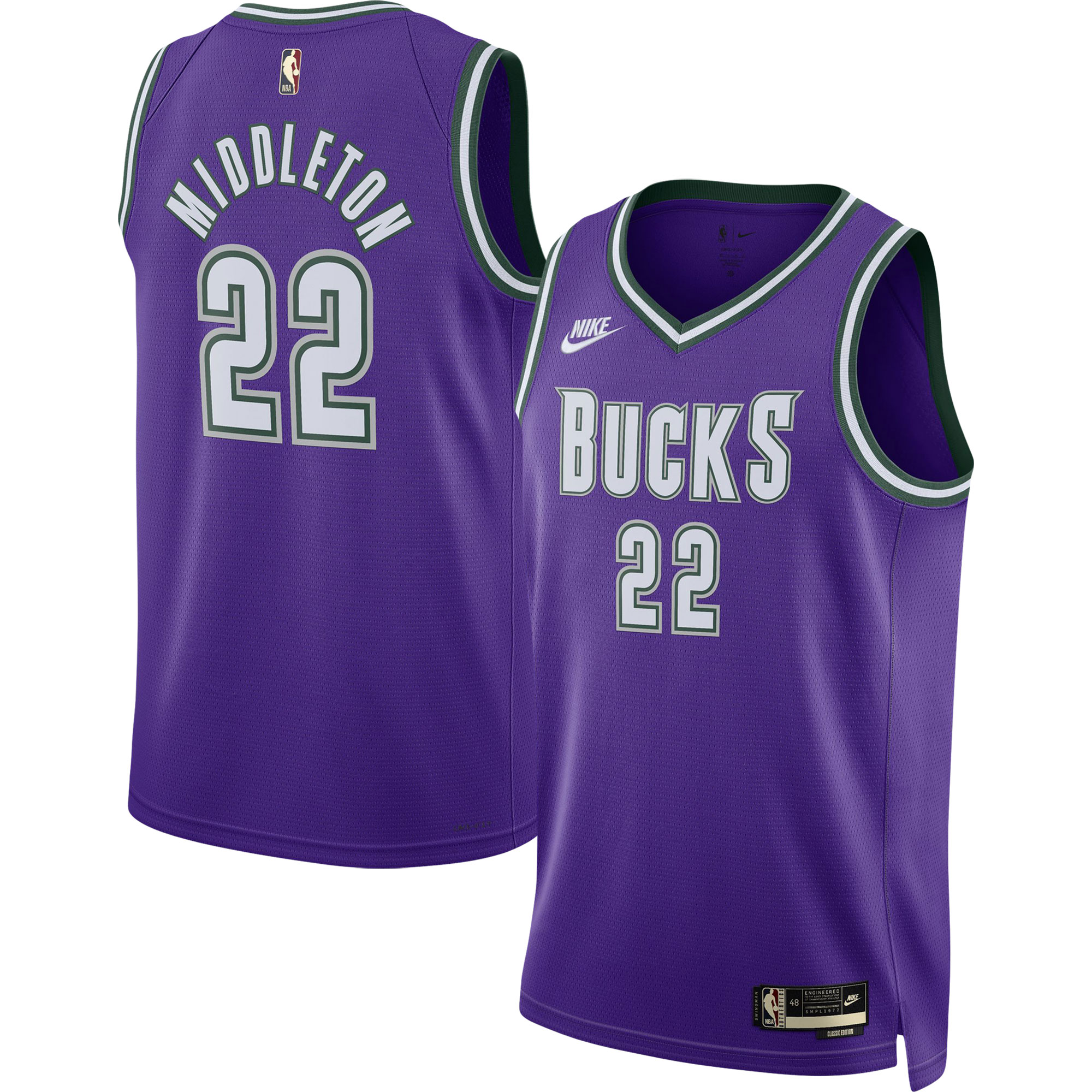 Alternative view of Khris Middleton Milwaukee Bucks Swingman Basketball Jersey - Classic Edition - Purple