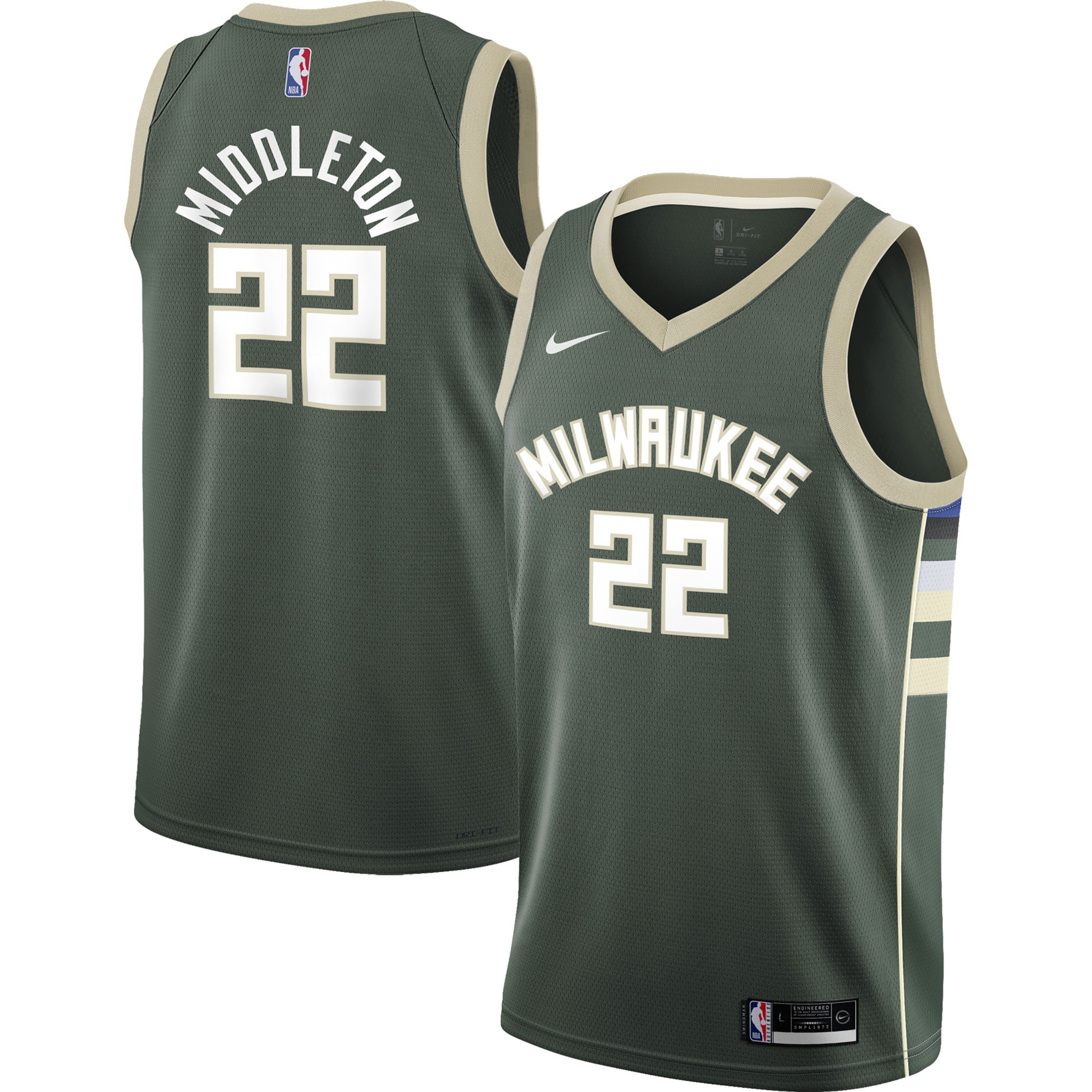 Khris Middleton Milwaukee Bucks Youth 2021/22 Swingman Basketball Jersey - Icon Edition - Hunter Green