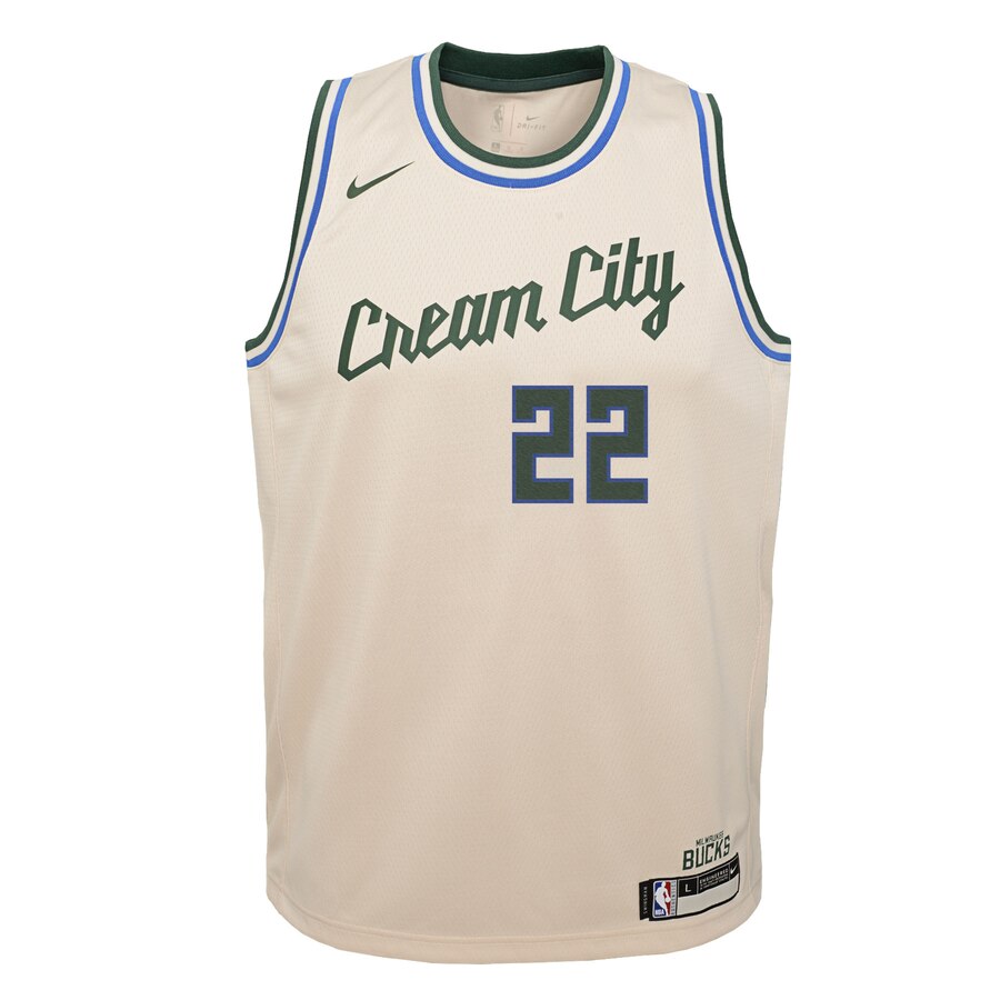 Alternative view of Khris Middleton Milwaukee Bucks Youth Swingman Basketball Jersey Cream - City Edition