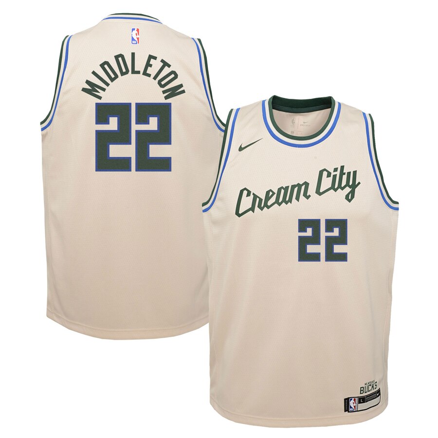 Khris Middleton Milwaukee Bucks Youth Swingman Basketball Jersey Cream - City Edition