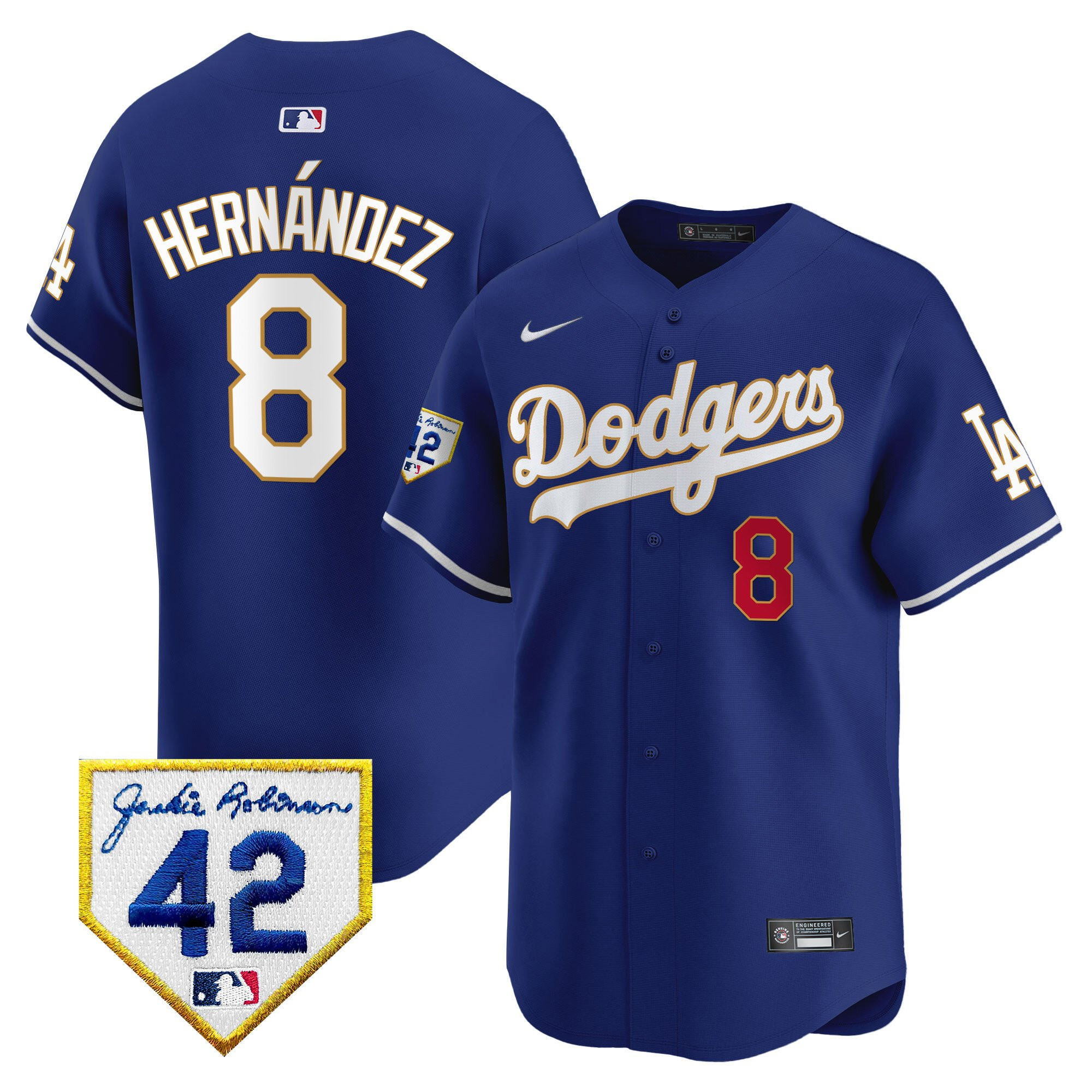 Kike Hernandez 8 Los Angeles Dodgers 2024 Jackie Robinson Patch Men Baseball Jersey - Royal 