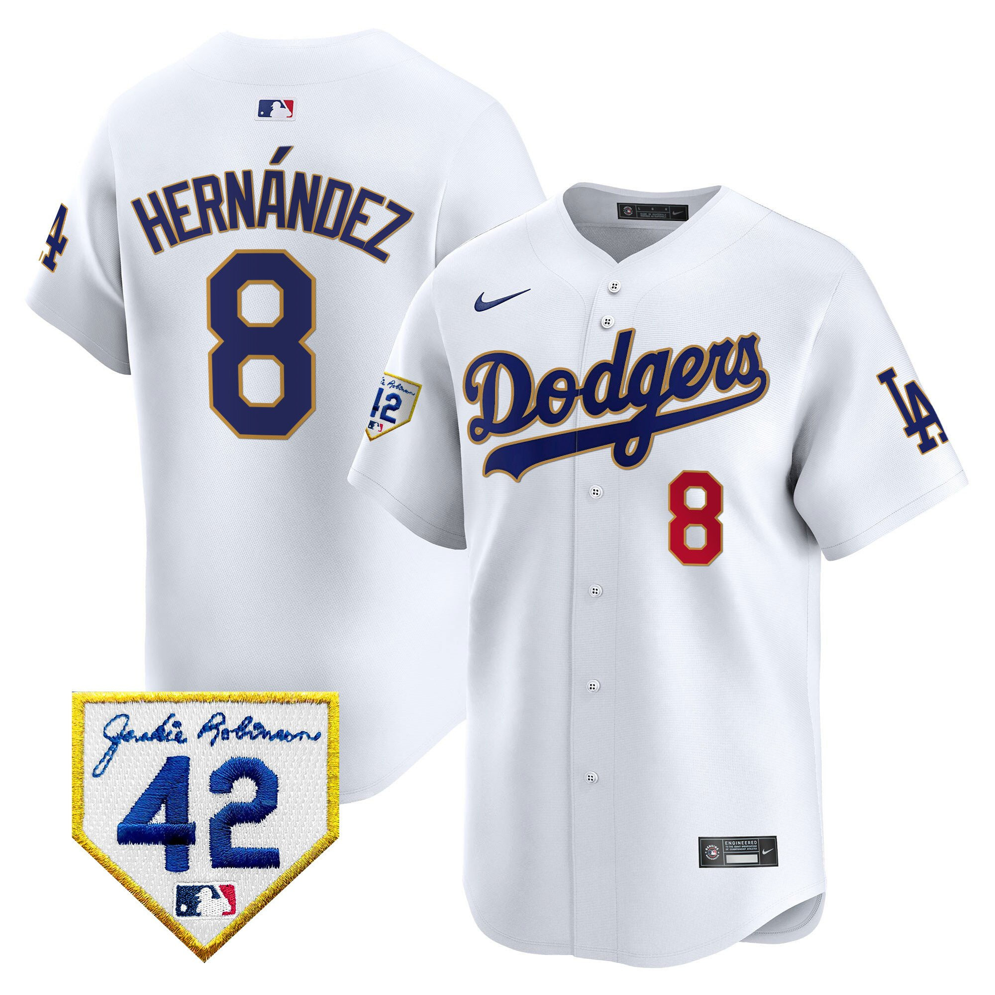 Kike Hernandez 8 Los Angeles Dodgers 2024 Jackie Robinson Patch Men Baseball Jersey - White 