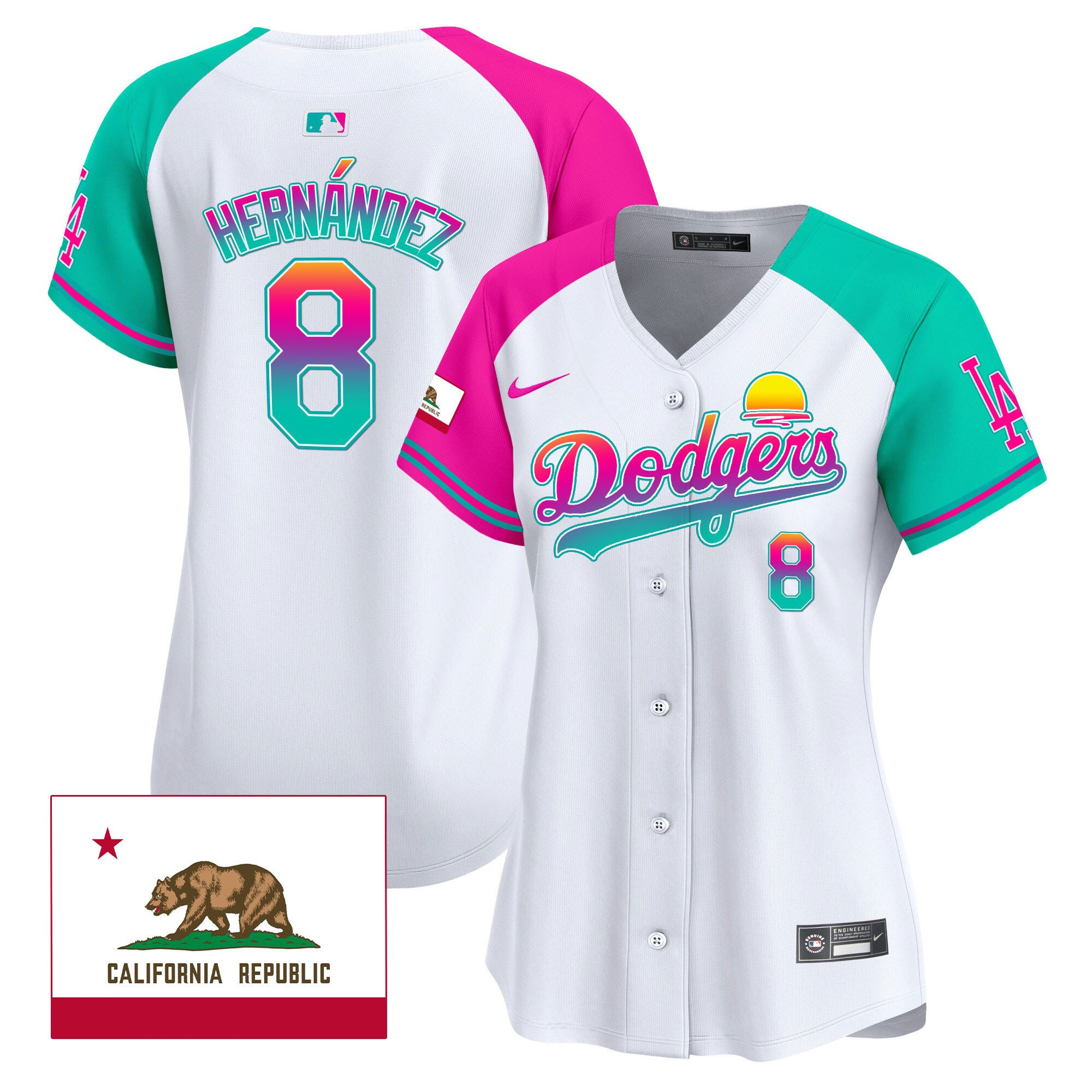 Kike Hernandez 8 Los Angeles Dodgers 2024 Los Angeles City Style California Republic Patch Women Baseball Jersey - Alternate 