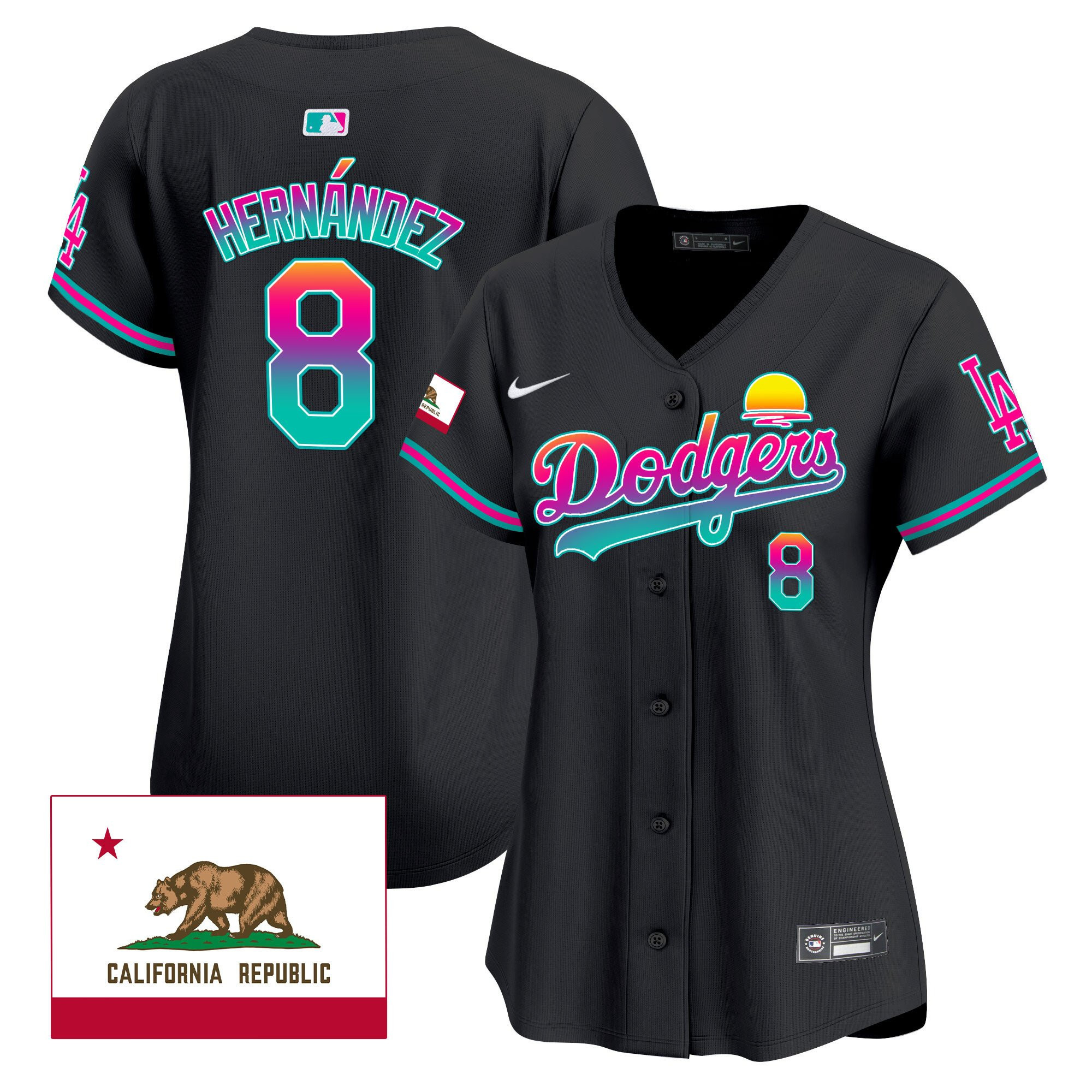 Kike Hernandez 8 Los Angeles Dodgers 2024 Los Angeles City Style California Republic Patch Women Baseball Jersey - Black 