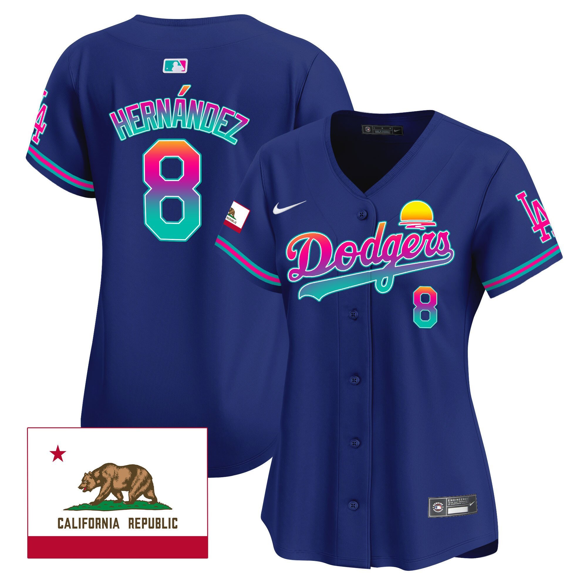 Kike Hernandez 8 Los Angeles Dodgers 2024 Los Angeles City Style California Republic Patch Women Baseball Jersey - Royal 