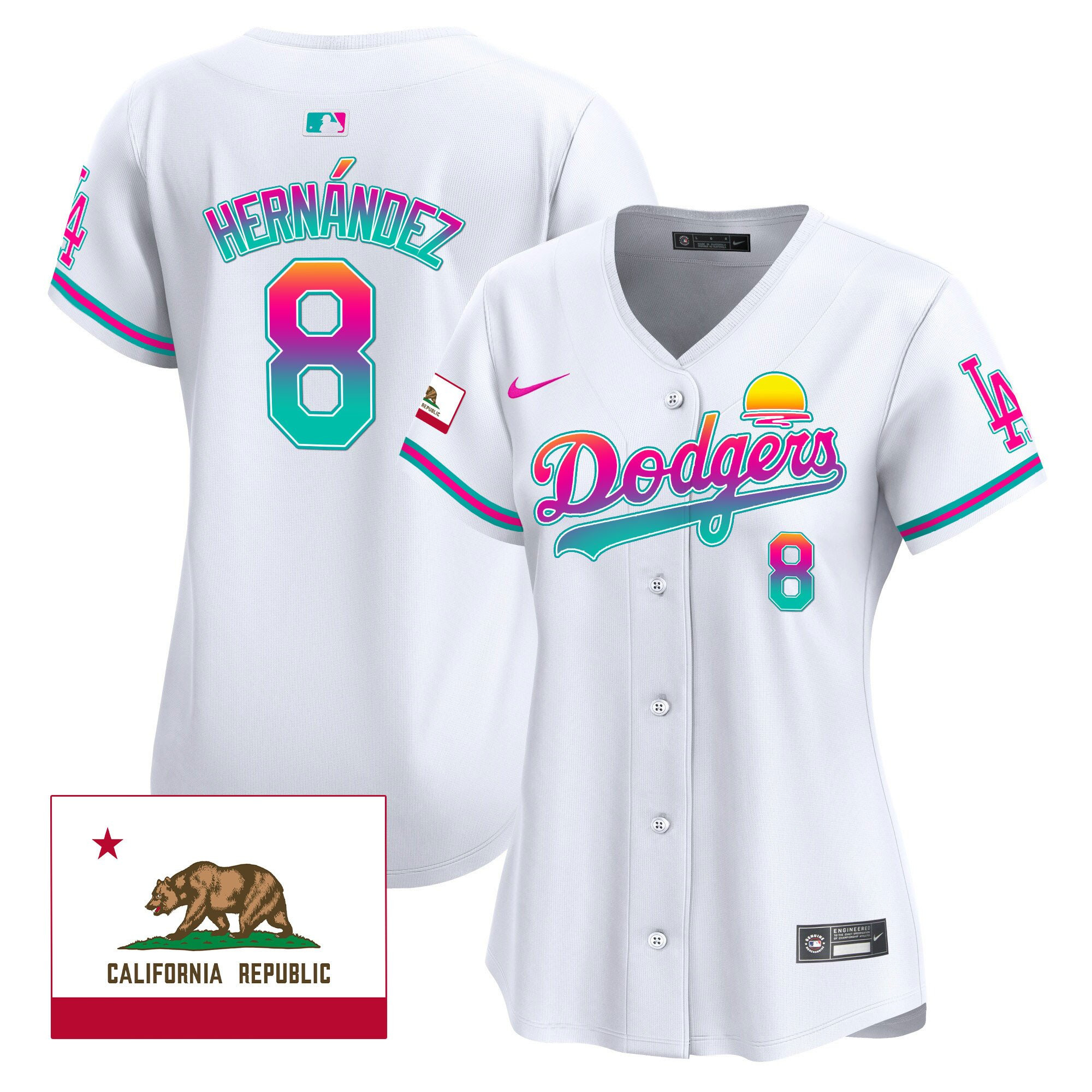 Kike Hernandez 8 Los Angeles Dodgers 2024 Los Angeles City Style California Republic Patch Women Baseball Jersey - White 