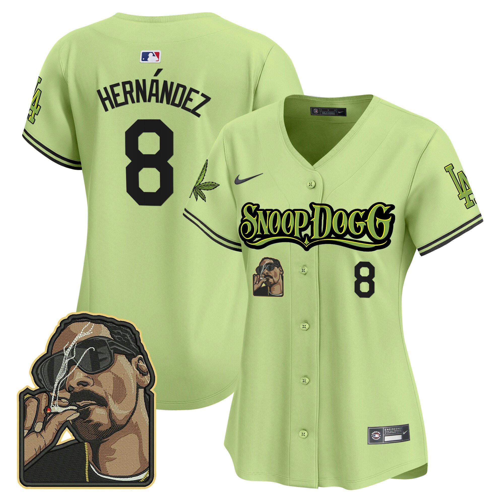 Kike Hernandez 8 Los Angeles Dodgers Snoop Dogg Women Baseball Jersey - Light Green 