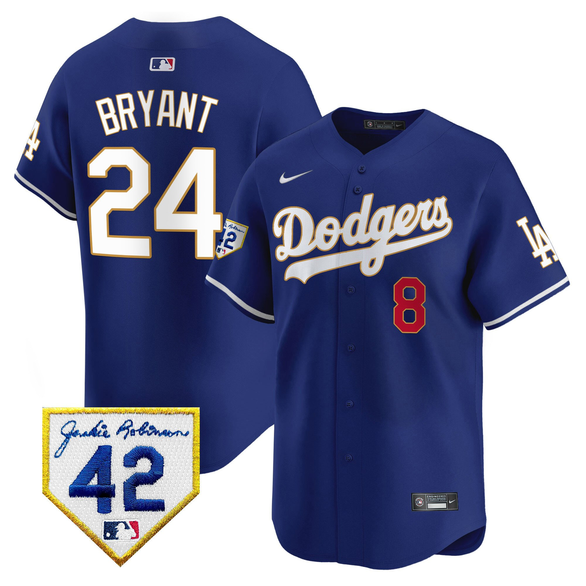 Kobe Bryant 24 Los Angeles Dodgers 2024 Jackie Robinson Patch Men Baseball Jersey - Royal 