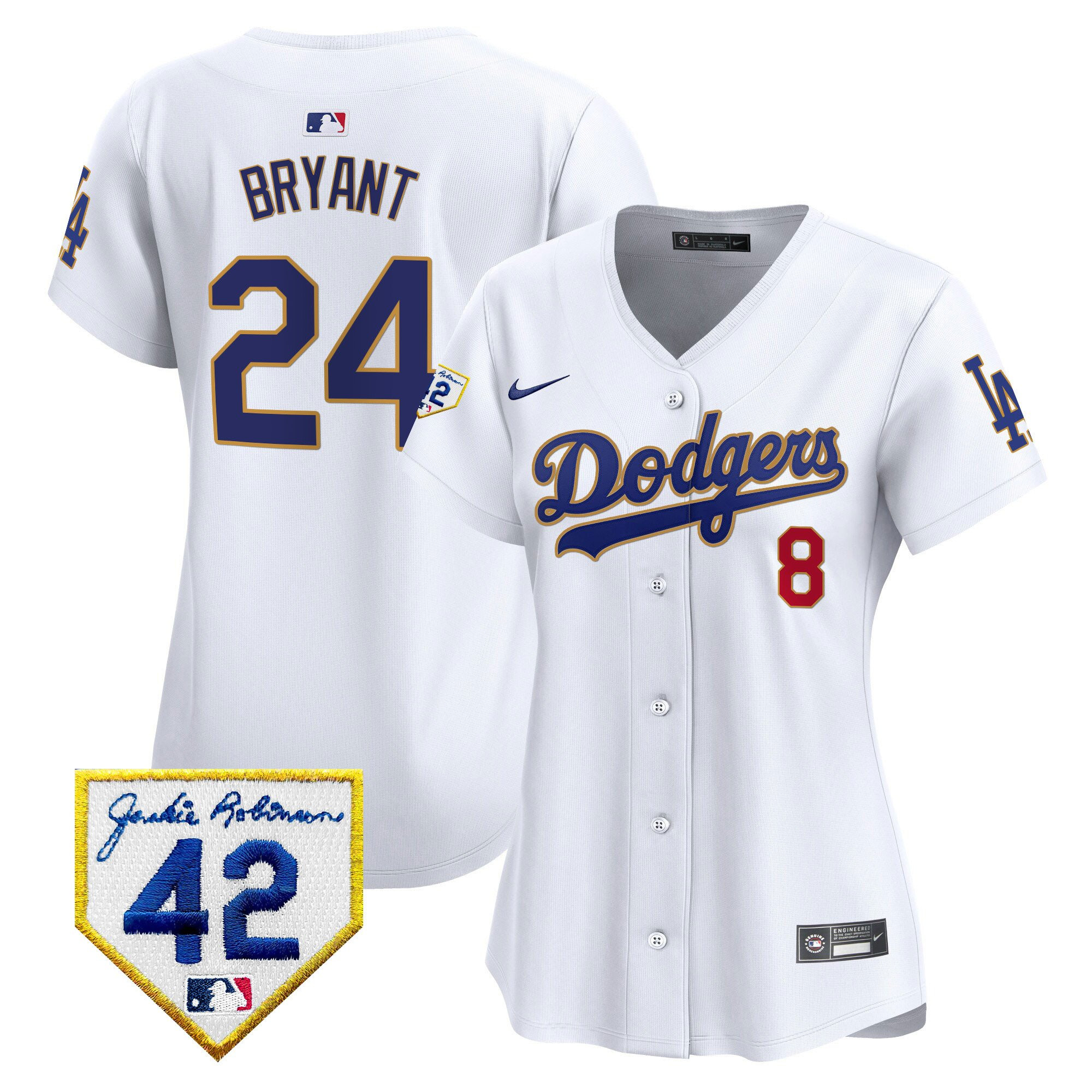 Kobe Bryant 24 Los Angeles Dodgers 2024 Jackie Robinson Patch Women Baseball Jersey - White 