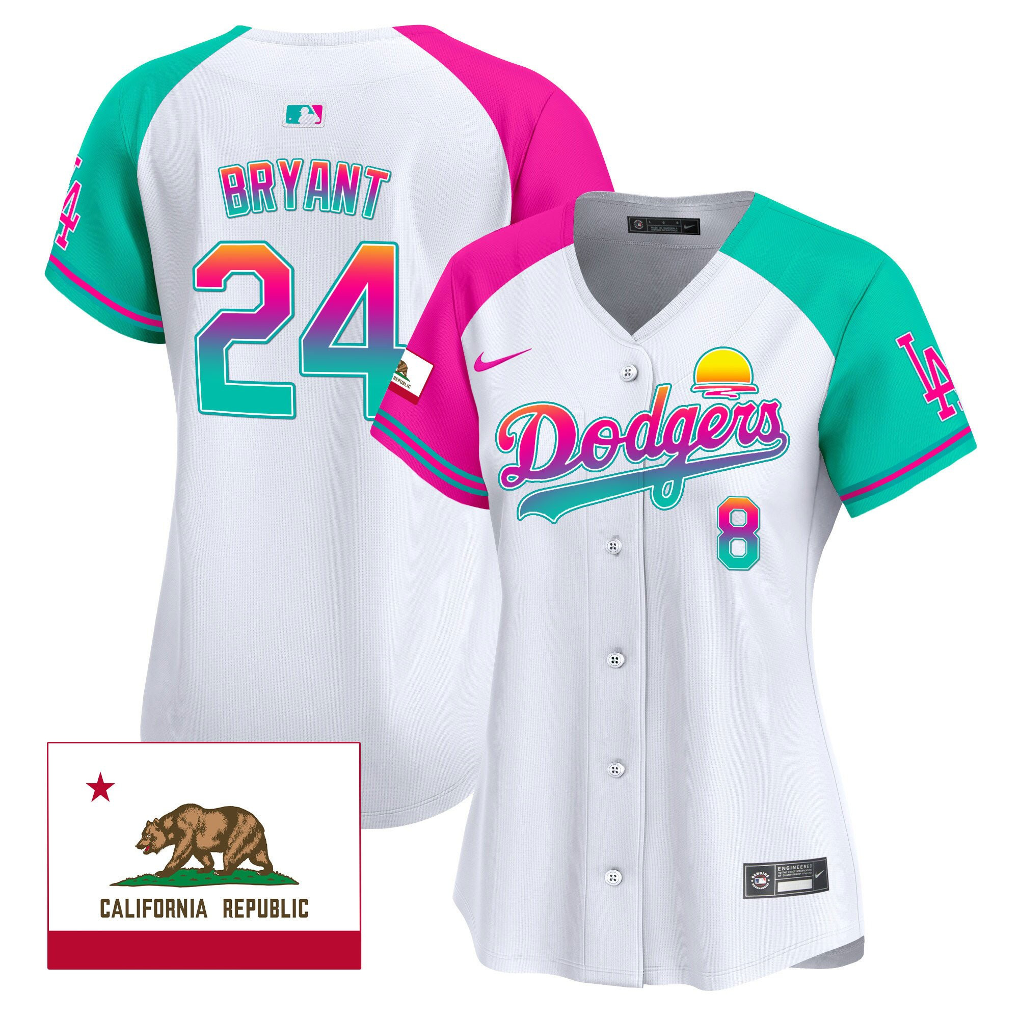 Kobe Bryant 24 Los Angeles Dodgers 2024 Los Angeles City Style California Republic Patch Women Baseball Jersey - Alternate 