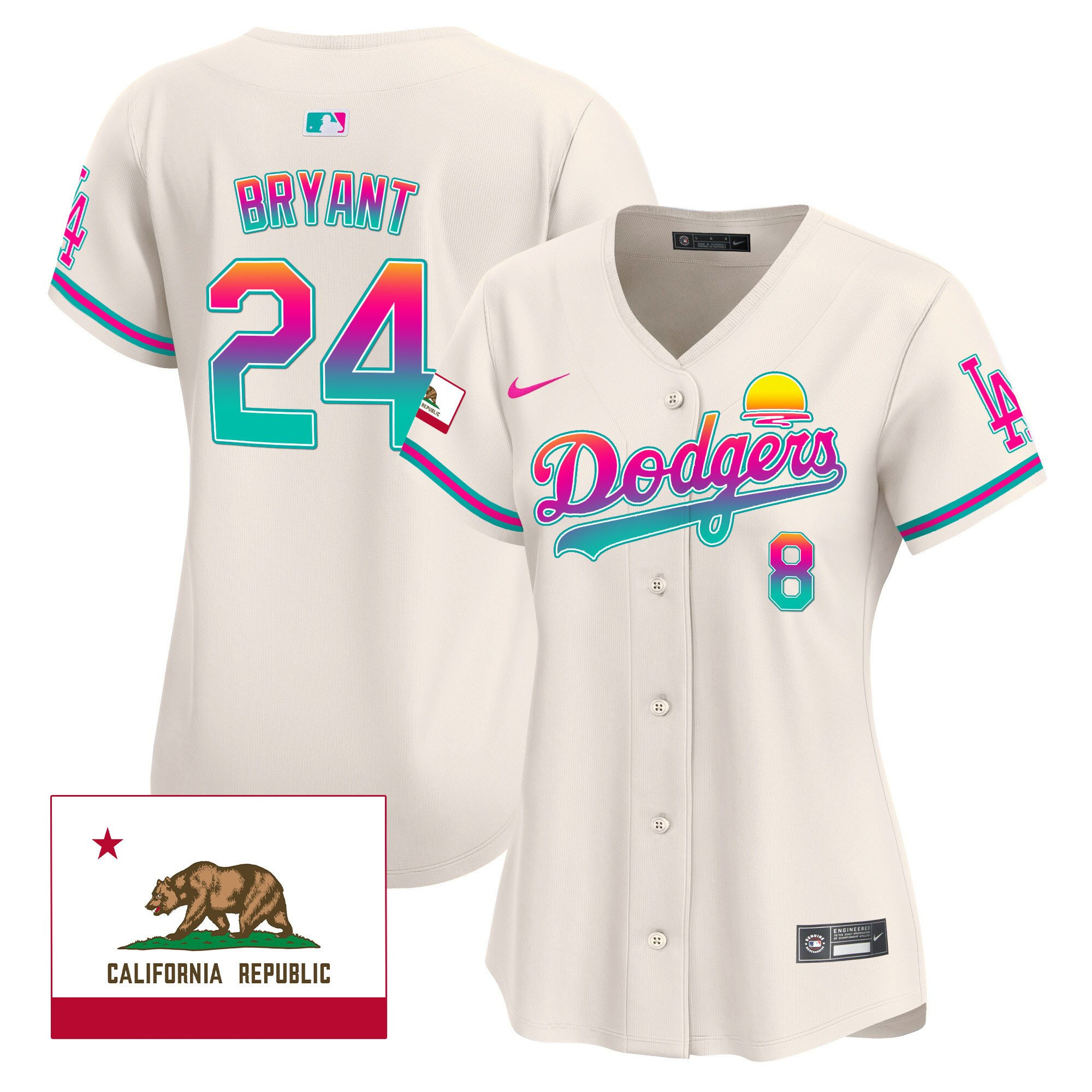 Kobe Bryant 24 Los Angeles Dodgers 2024 Los Angeles City Style California Republic Patch Women Baseball Jersey - Cream 