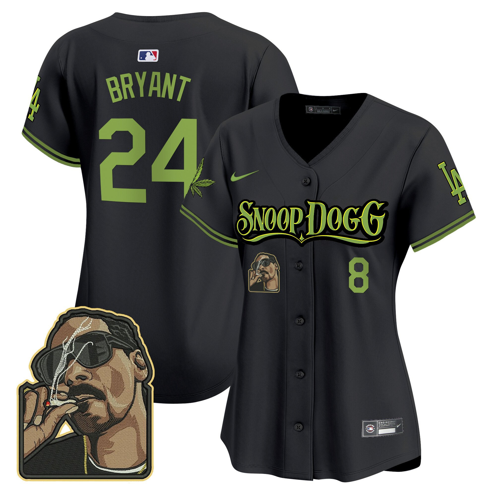 Kobe Bryant 24 Los Angeles Dodgers Snoop Dogg Women Baseball Jersey - Black 