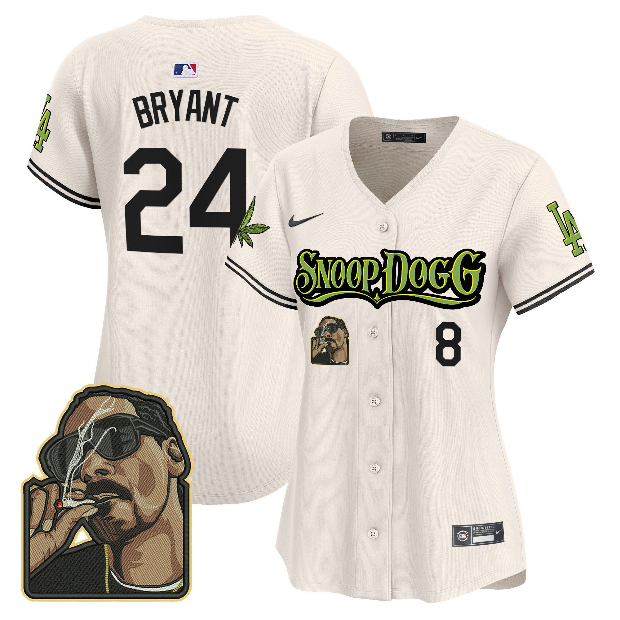 Kobe Bryant 24 Los Angeles Dodgers Snoop Dogg Women Baseball Jersey - Cream 