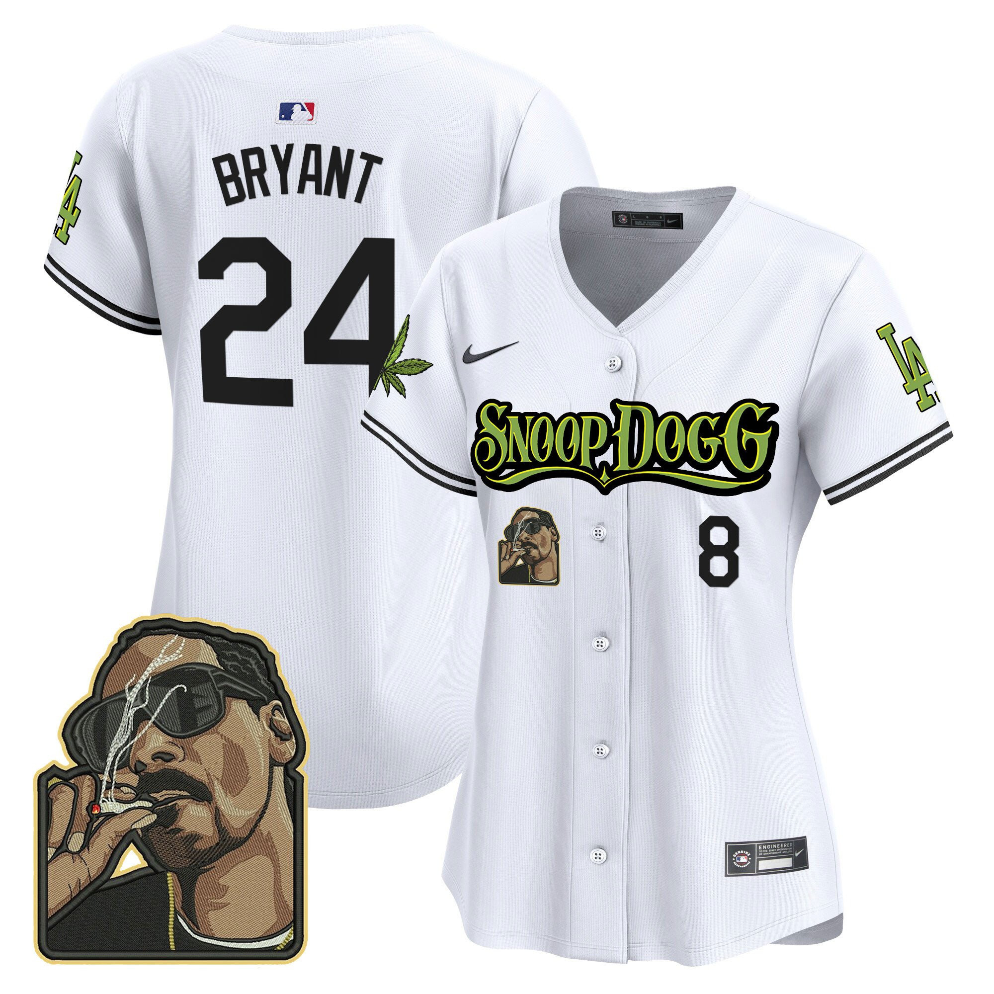 Kobe Bryant 24 Los Angeles Dodgers Snoop Dogg Women Baseball Jersey - White 