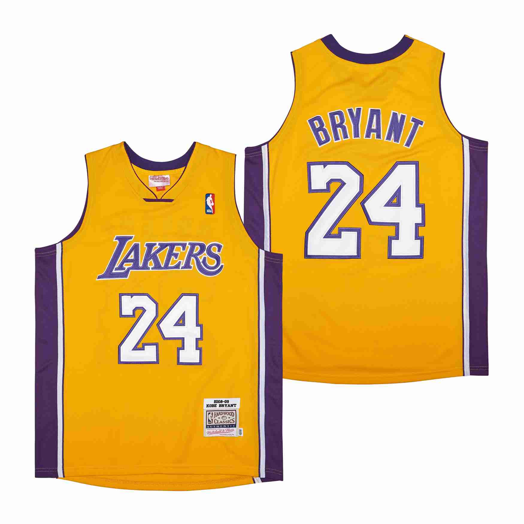 Alternative view of Kobe Bryant 24 Los Angeles Lakers Basketball Genius Retro Basketball Jersey - Yellow - JS406 