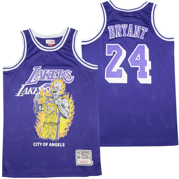 Alternative view of Kobe Bryant 24 Los Angeles Lakers City Of Angels Swingman Baseball Jersey - Purple 