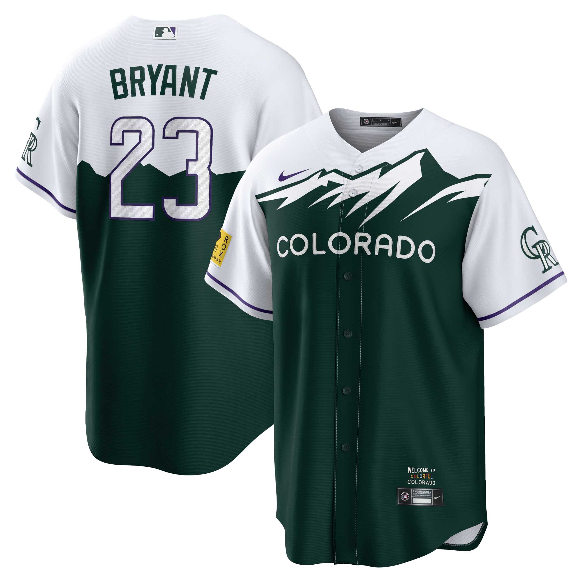 Alternative view of Kris Bryant Colorado Rockies 2022 City Connect Replica Player Baseball Jersey - Green