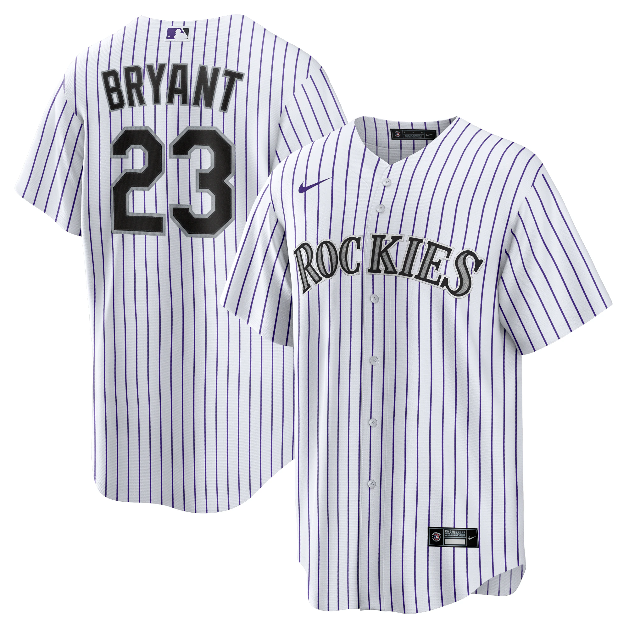 Alternative view of Kris Bryant Colorado Rockies Replica Player Baseball Jersey – White/purple