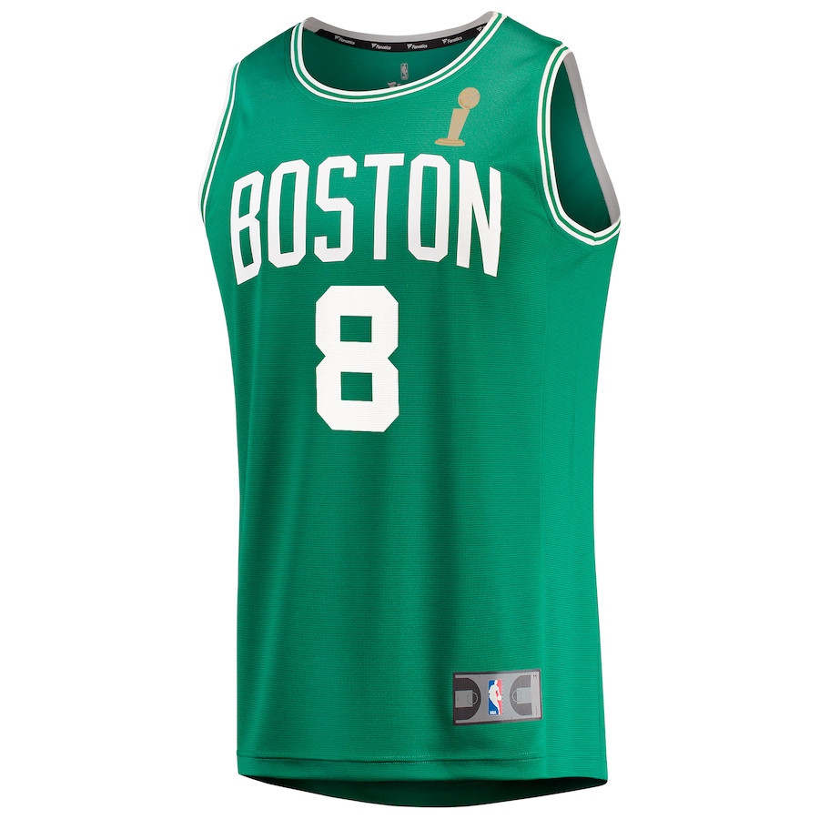 Alternative view of Kristaps Porzingis 8 Boston Celtics 2024 FINALS CHAMPIONS Basketball Jersey - Kelly Green - Icon Edition - JS154