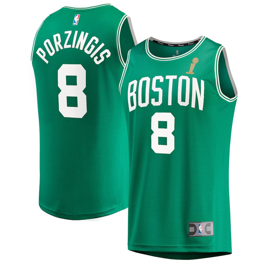 Kristaps Porzingis 8 Boston Celtics 2024 FINALS CHAMPIONS Basketball Jersey - Kelly Green - Icon Edition - JS154