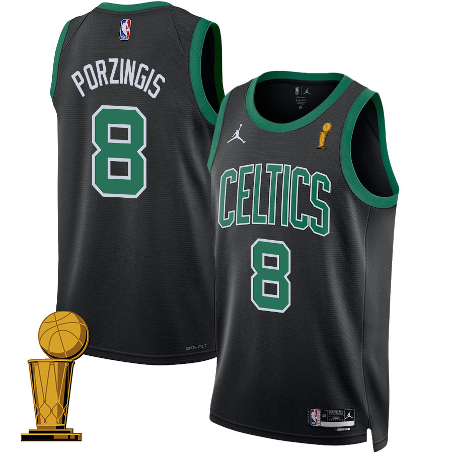Kristaps Porzingis 8 Boston Celtics 2024 FINALS CHAMPIONS Swingman Basketball Jersey - Statement Edition - Black - JS170