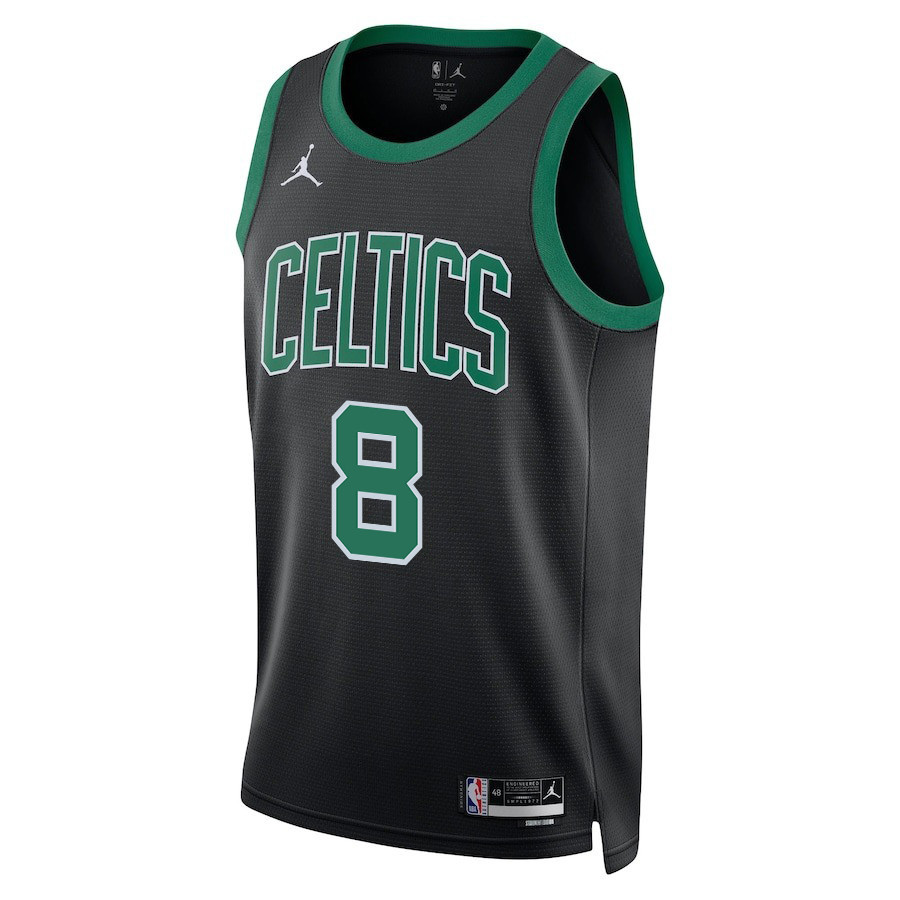 Alternative view of Kristaps Porzingis 8 Boston Celtics 2024 FINALS CHAMPIONS Swingman Basketball Jersey - Statement Edition - Black - JS170