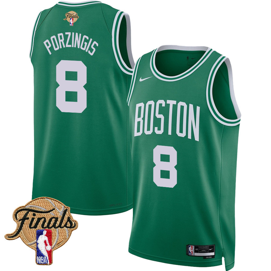 Kristaps Porzingis 8 Boston Celtics 2024 FINALS PATCH Icon Edition Basketball Jersey - Kelly Green - JS497