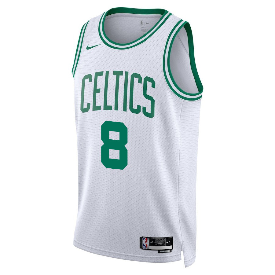 Alternative view of Kristaps Porzingis 8 Boston Celtics 2024 FINALS PATCH Swingman Basketball Jersey - Association Edition - White - JS877