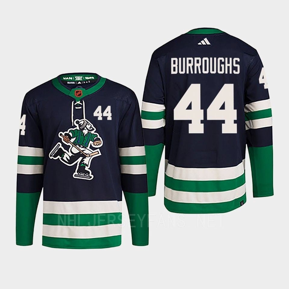 Kyle Burroughs 44 Reverse Retro 2.0 2022 Vancouver Canucks Navy Hockey Jersey Primegreen - JS885 