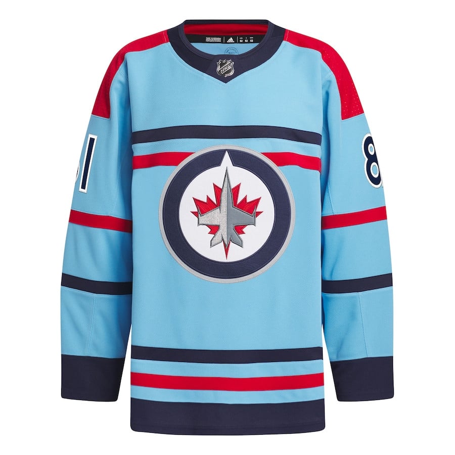 Alternative view of Kyle Connor 81 Winnipeg Jets Anniversary Primegreen Men Hockey Jersey - Light Blue - JS986 