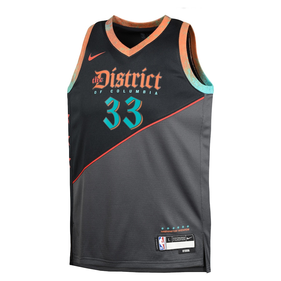 Alternative view of Kyle Kuzma 33 Washington Wizards 2023/24 City Edition Swingman YOUTH Basketball Jersey - Black - JS977 