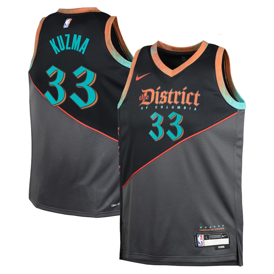 Kyle Kuzma 33 Washington Wizards 2023/24 City Edition Swingman YOUTH Basketball Jersey - Black - JS977 