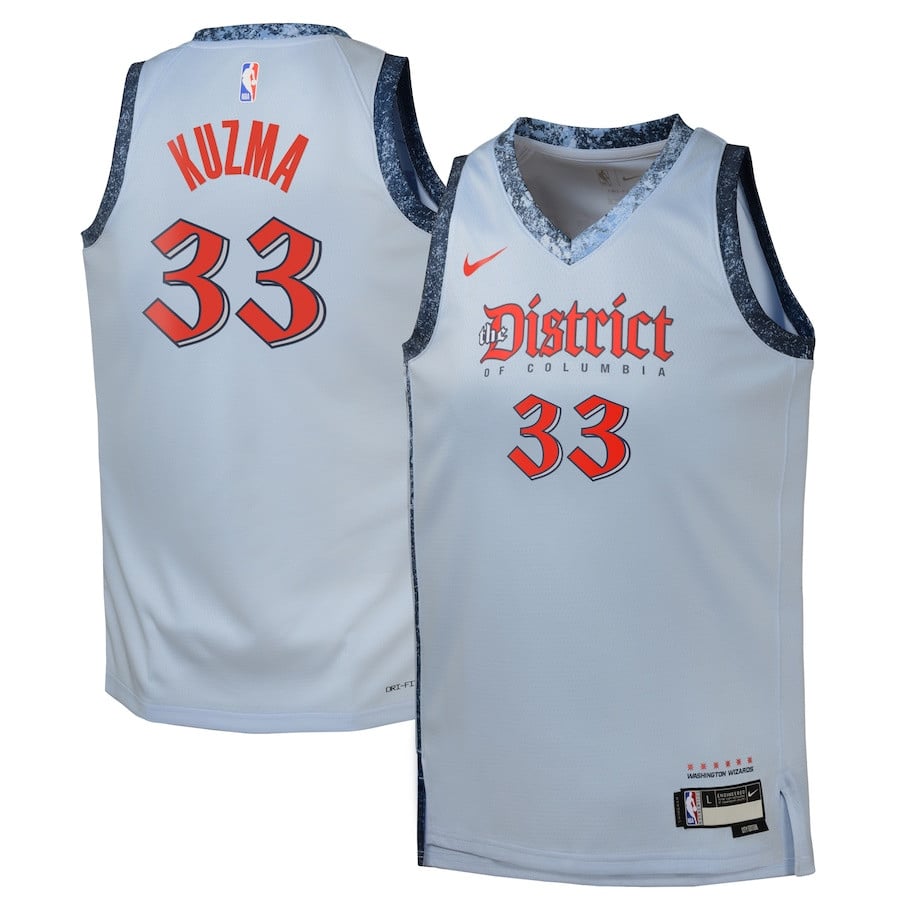 Kyle Kuzma 33 Washington Wizards 2024/25 Swingman Player YOUTH Basketball Jersey - City Edition - Powder Blue - JS446 