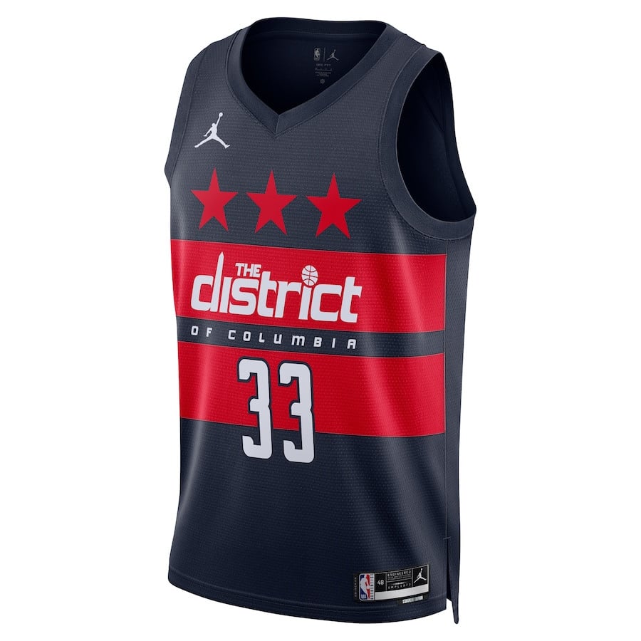 Alternative view of Kyle Kuzma 33 Washington Wizards 2024/25 Unisex Swingman Basketball Jersey - Statement Edition - Navy - JS281 