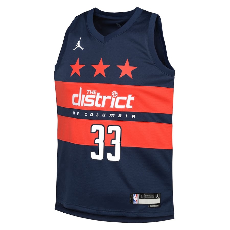 Alternative view of Kyle Kuzma 33 Washington Wizards 2024/25 YOUTH Swingman Basketball Jersey - Statement Edition - Navy - JS238 