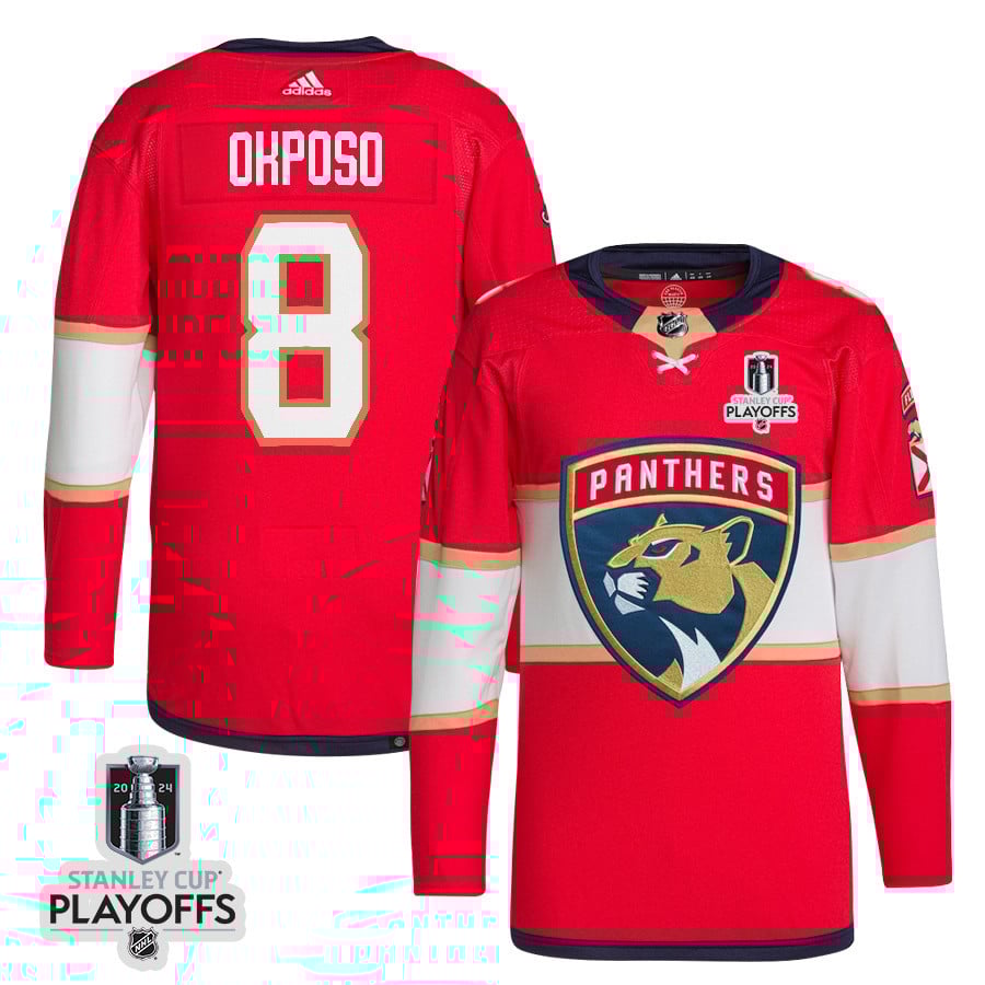 Kyle Okposo 8 Florida Panthers 2024 NHL Playoffs Patch Home Hockey Jersey - Men, Red - JS763 