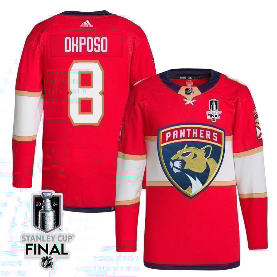 Kyle Okposo 8 Florida Panthers 2024 STANLEY CUP Final Home Breakaway Hockey Jersey - Men, Red - JS111 