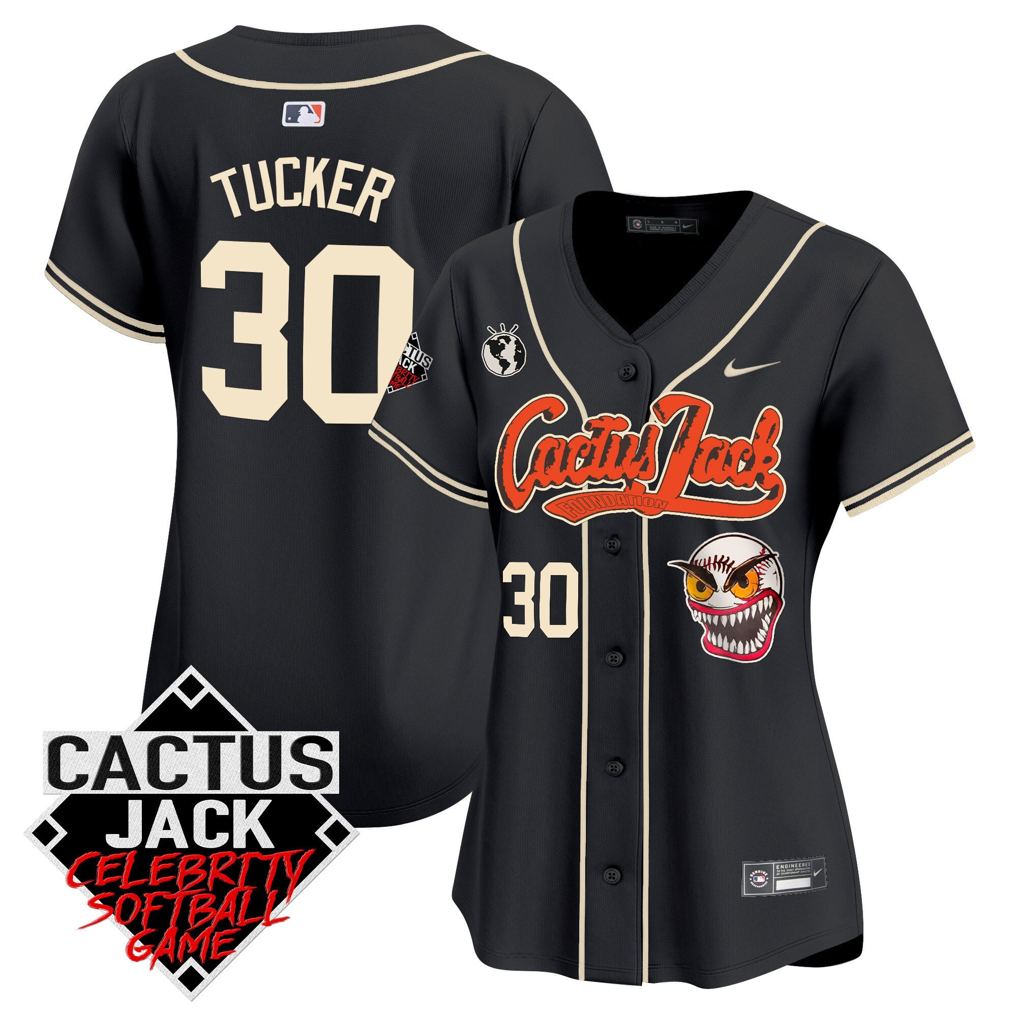Kyle Tucker 30 Houston Astros Cactus Jack Celebrity Softball Game Patch Women Baseball Jersey - Black