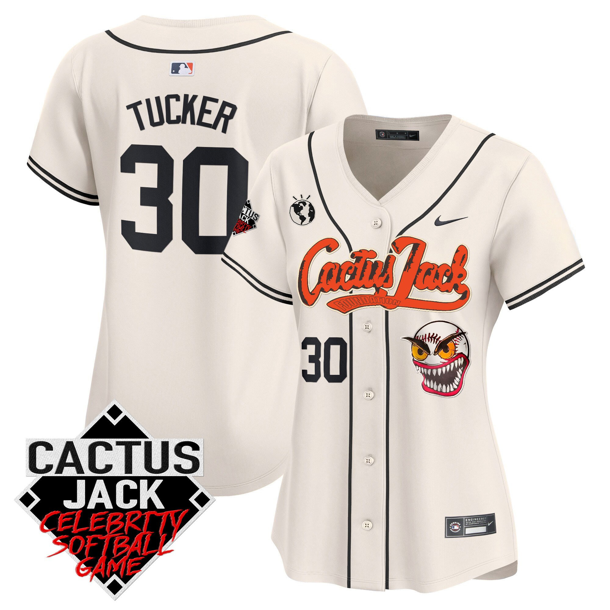 Kyle Tucker 30 Houston Astros Cactus Jack Celebrity Softball Game Patch Women Baseball Jersey - Cream