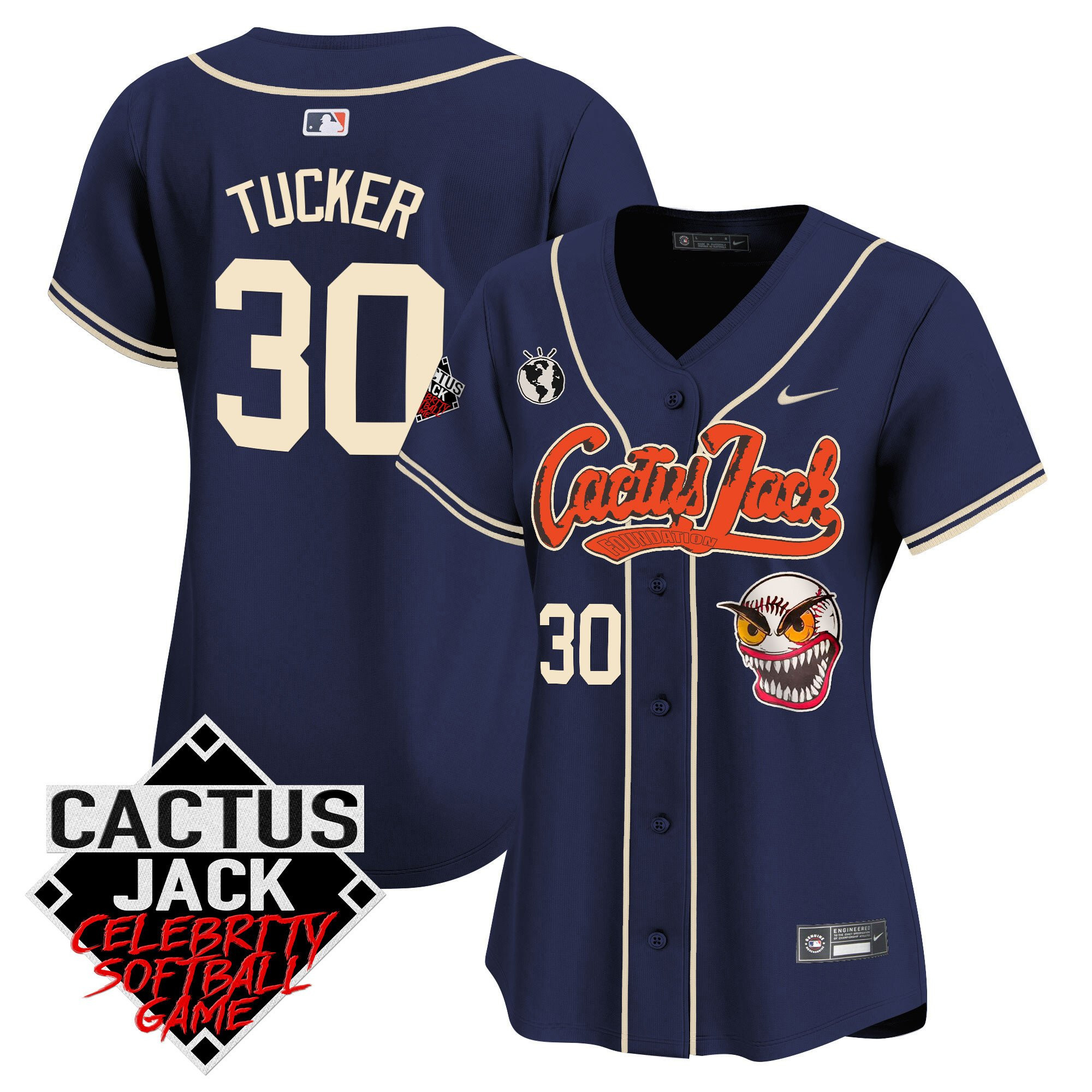 Kyle Tucker 30 Houston Astros Cactus Jack Celebrity Softball Game Patch Women Baseball Jersey - Navy
