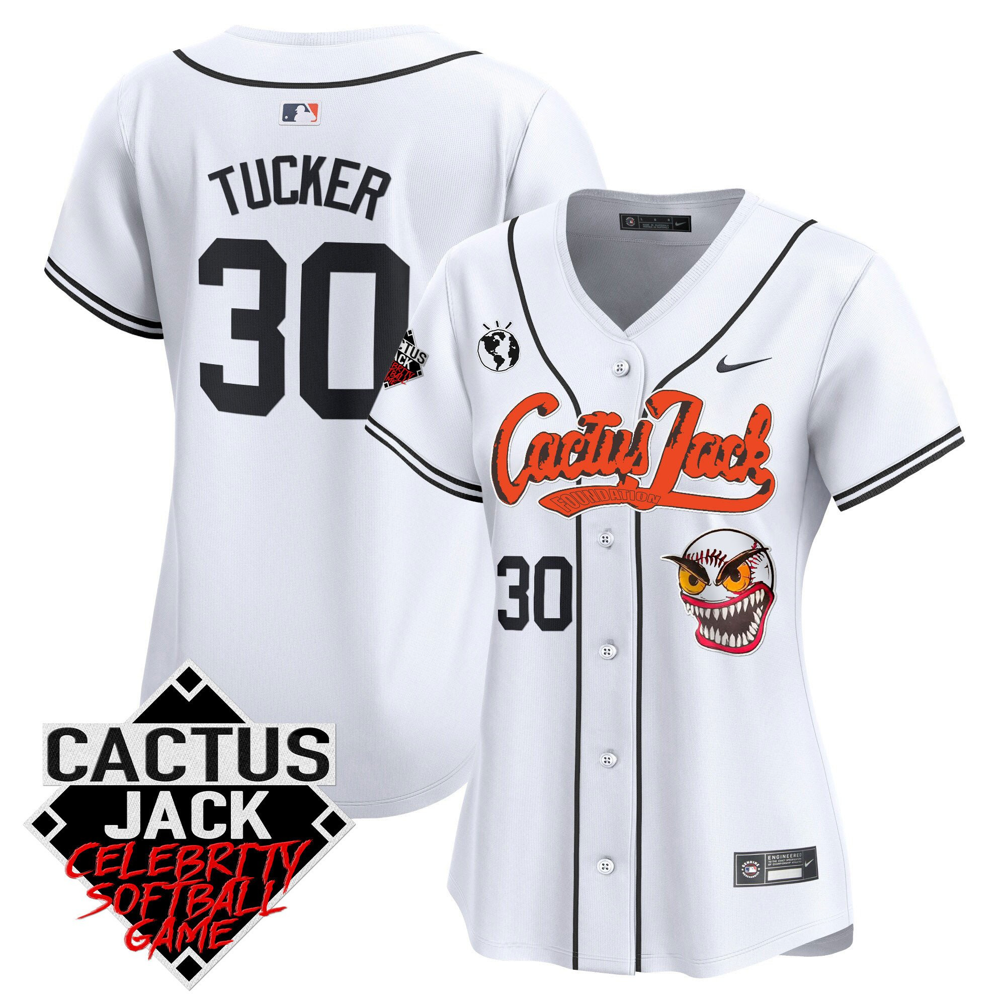 Kyle Tucker 30 Houston Astros Cactus Jack Celebrity Softball Game Patch Women Baseball Jersey - White